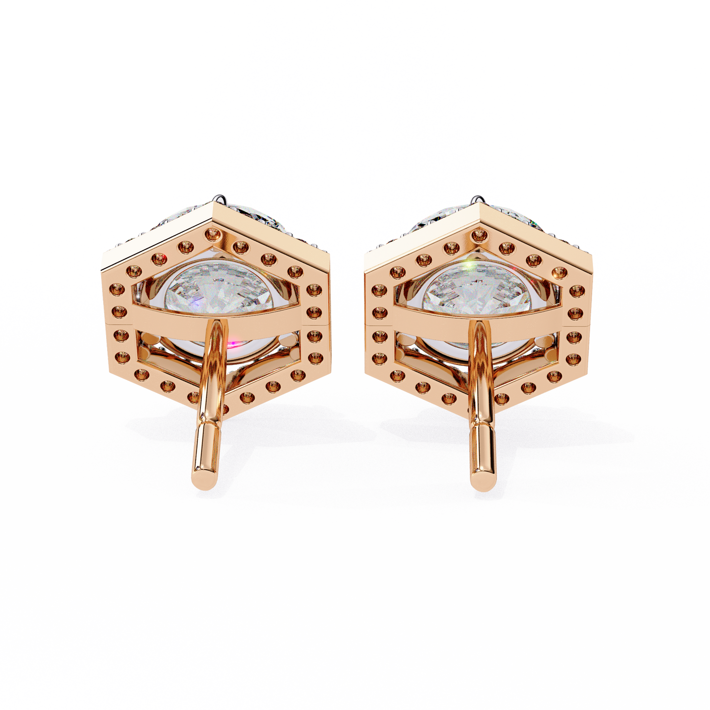 Prong Set Hexagon Shape 2.10Ct Round Cut Lab Grown Halo Style Cluster 14k Solid Yellow Gold Stud Bridesmaid Earring For Women's - HIGHCARAT DIAMONDS