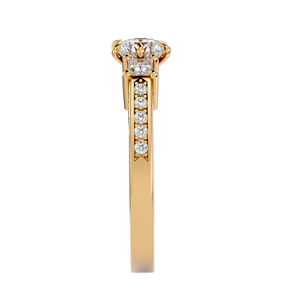 Princess And Round Diamond Accented 18K Solid Gold Three Row Diamond Proposal Ring For Her.