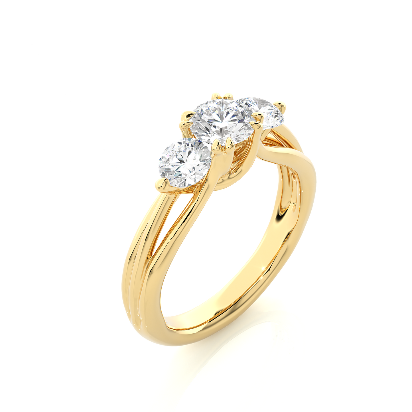 3 Stone Round Shape Ring, Lab Grown 14k Solid Gold Ring, Handmade Jewelry For Her