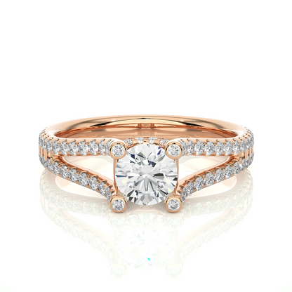 Round 1.08 Ct Cut Lab Grown 14k Solid Rose Gold Diamond Unique Split Shank Diamond Ring For Women's