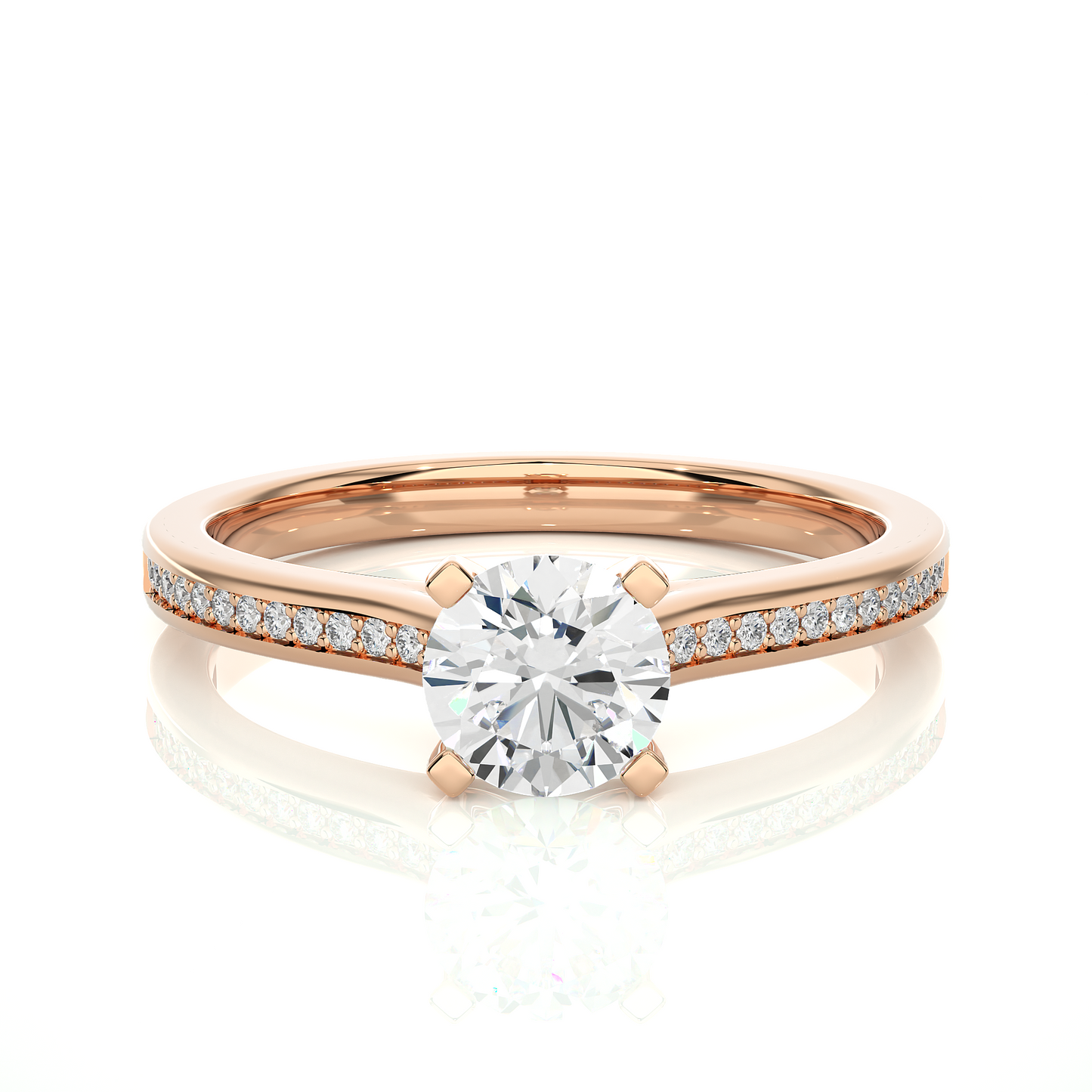 18k Round Cut Lab Grown Diamond And Side stones With Accent Ring for bridal Gift