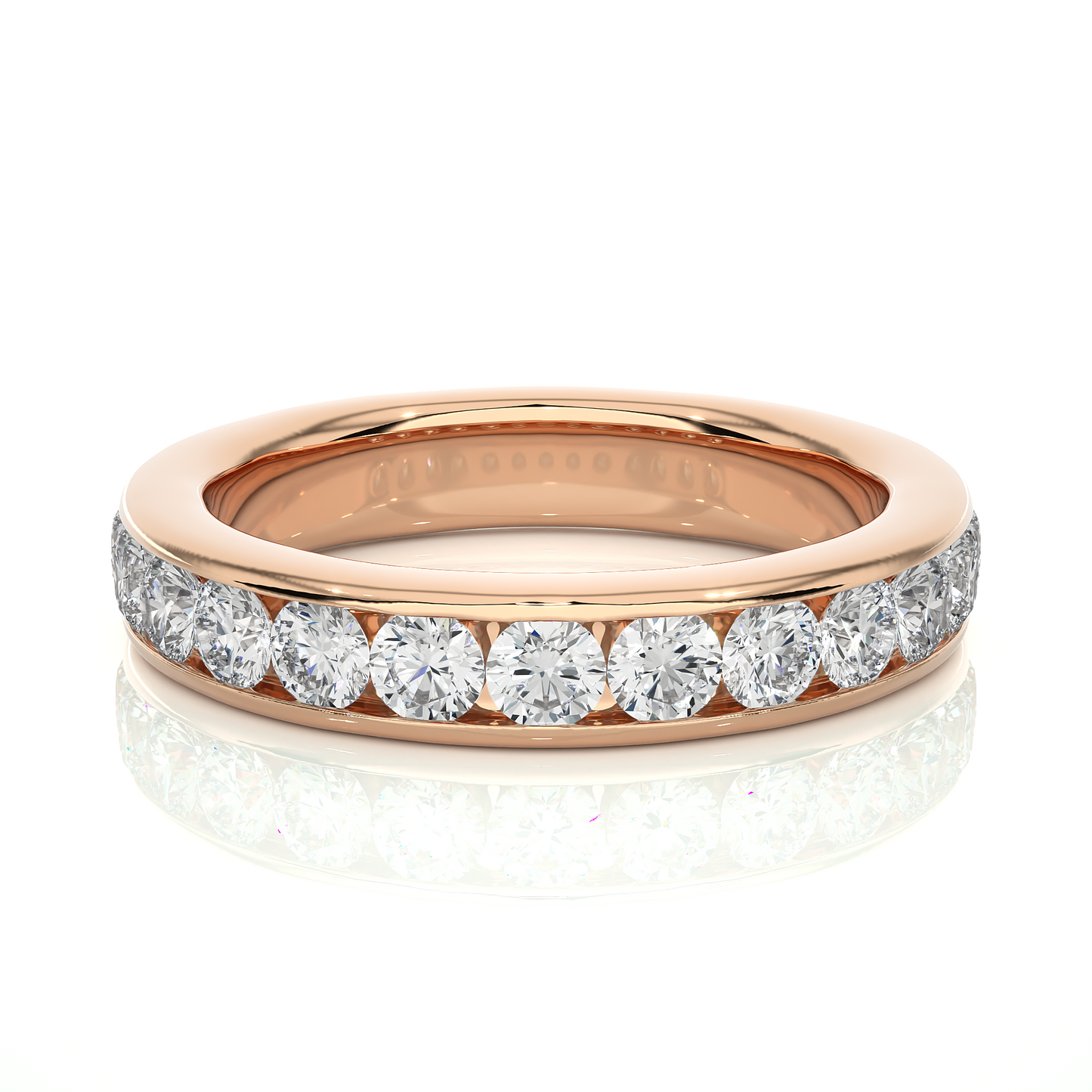 Channel Set Round Cut Diamond Half Eternity Band Perfect Gift For Her In 14K Solid Gold