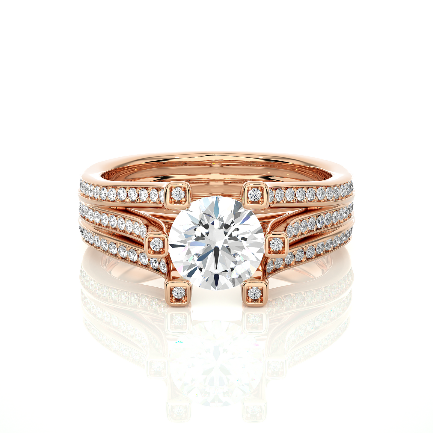 Round Brilliant Cut Lab Grown Diamond Ring, 18K Solid Gold Split Shank Ring In Wedding Special For Bridals