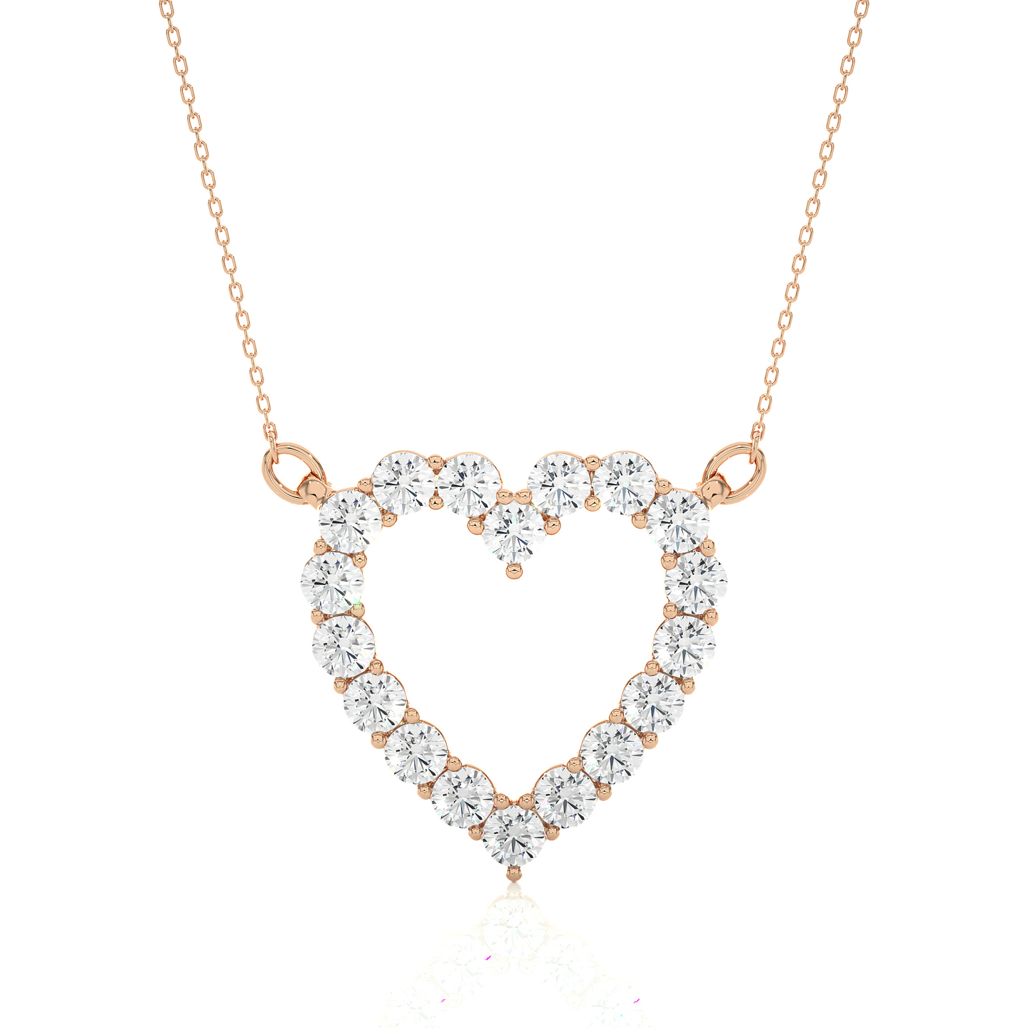 Classic 14K Solid Gold Heart Pendant Necklace In 0.46 CT Open Heart Shape Pendant For Women's