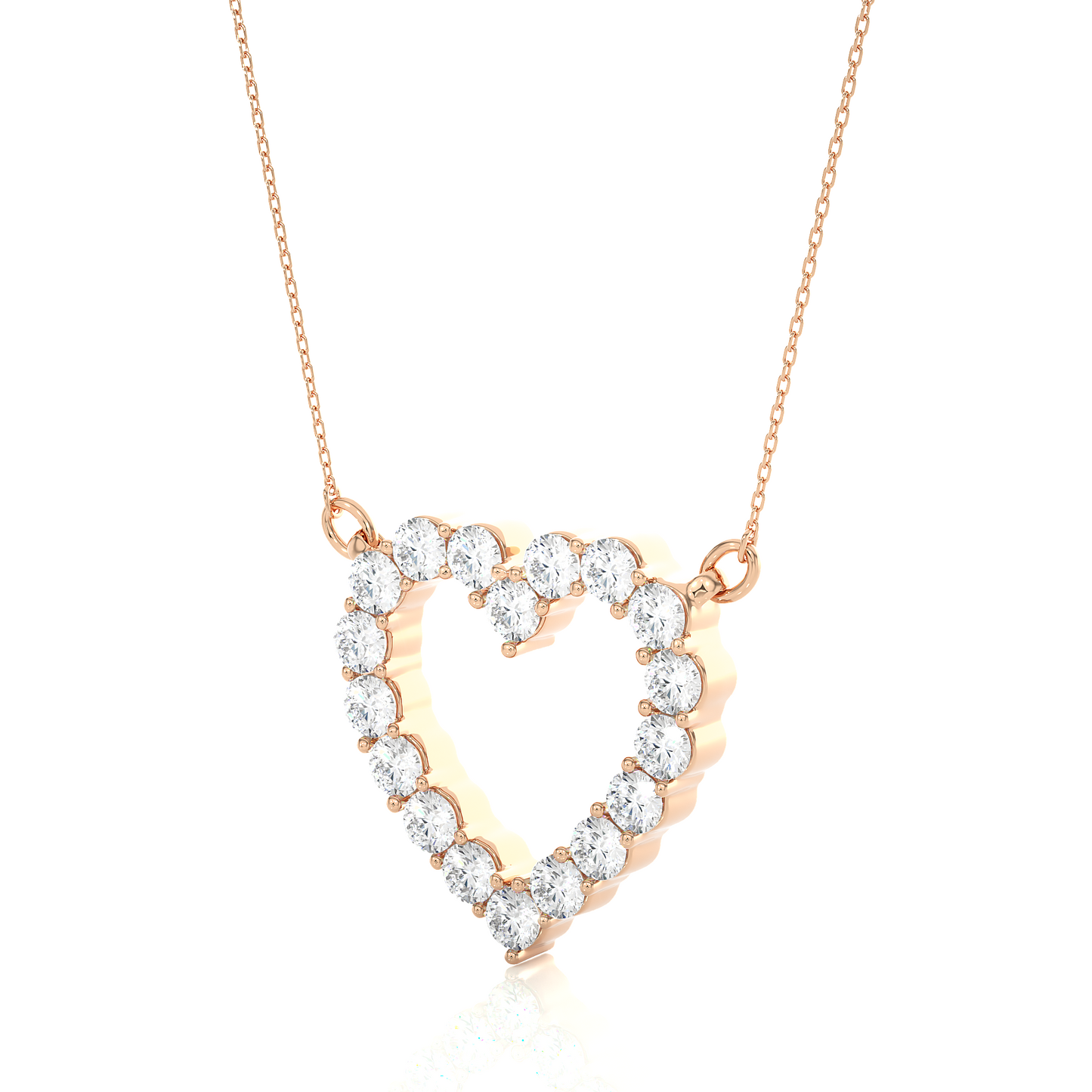 Classic 14K Solid Gold Heart Pendant Necklace In 0.46 CT Open Heart Shape Pendant For Women's