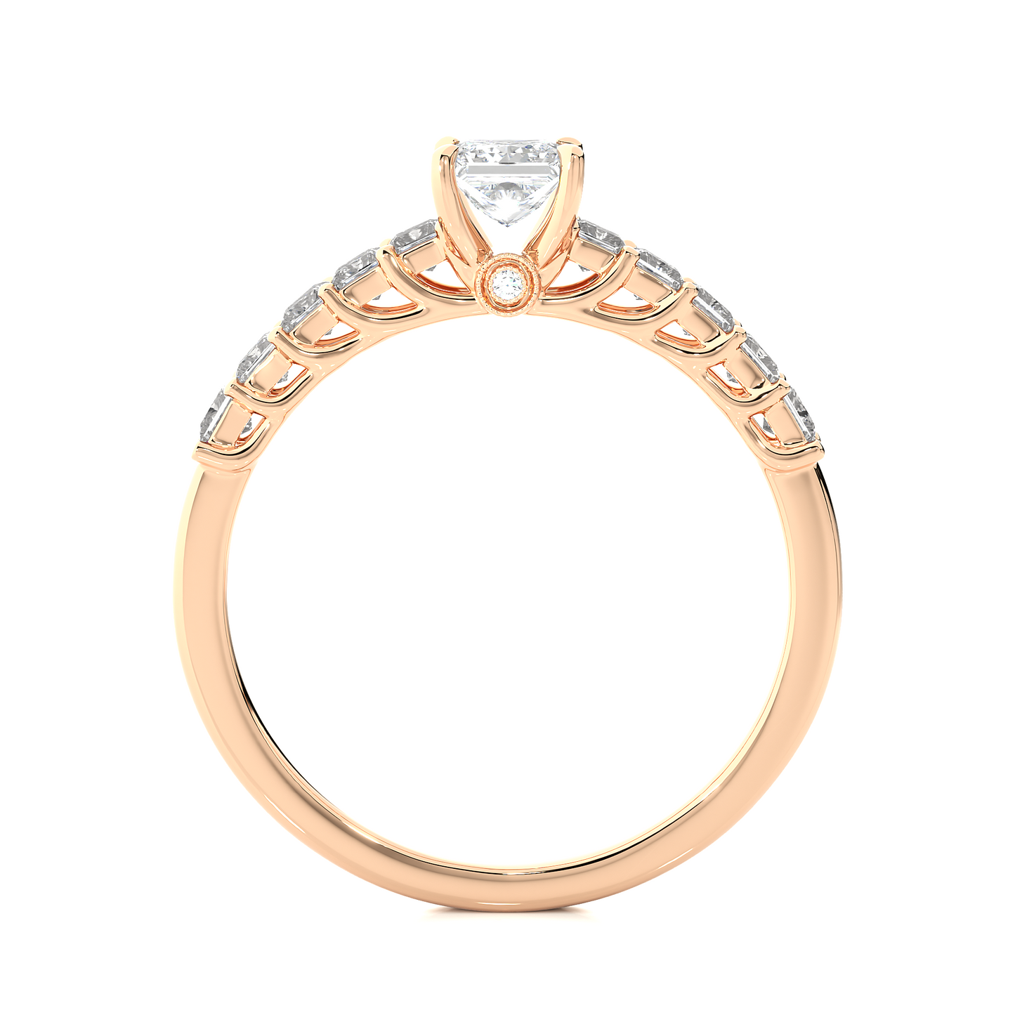 Princess & Round Cut Lab grown Diamond Ring , 14K white Gold Round Side Stone Ring For Her