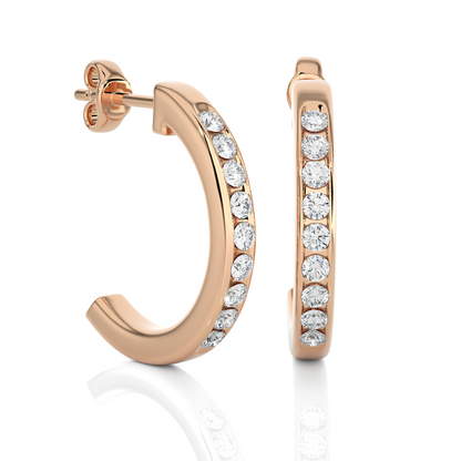 14K Solid Gold Half Hoop Diamond Earrings For Women's Perfect Gift Of Timeless Elegance