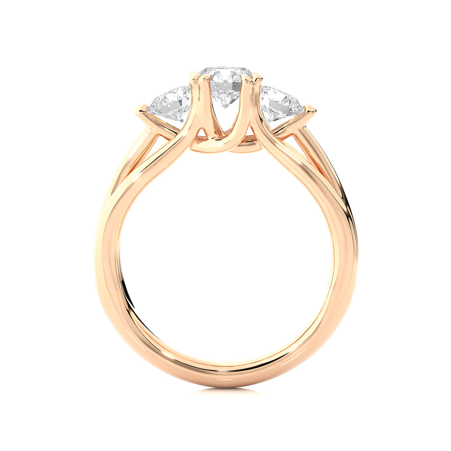 3 Stone Round Shape Ring, Lab Grown 14k Solid Gold Ring, Handmade Jewelry For Her