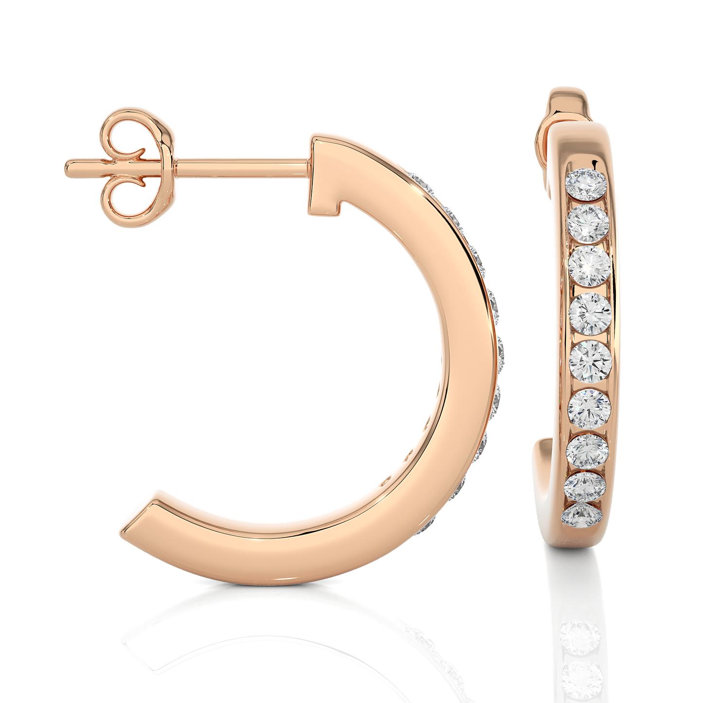 14K Solid Gold Half Hoop Diamond Earrings For Women's Perfect Gift Of Timeless Elegance