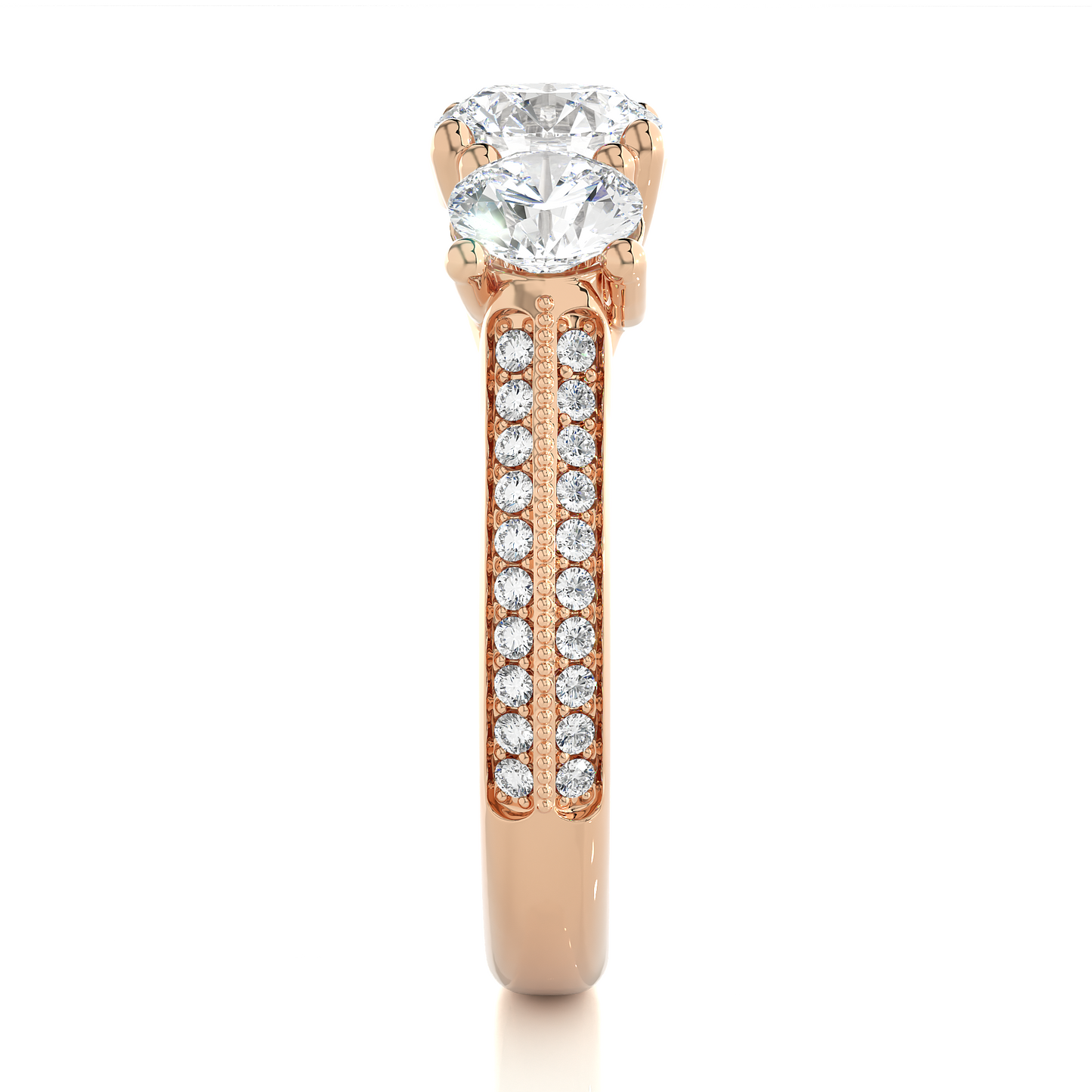 2.23 Carat Round Shape Lab grown Diamond Three Stone , Accented Ring For her
