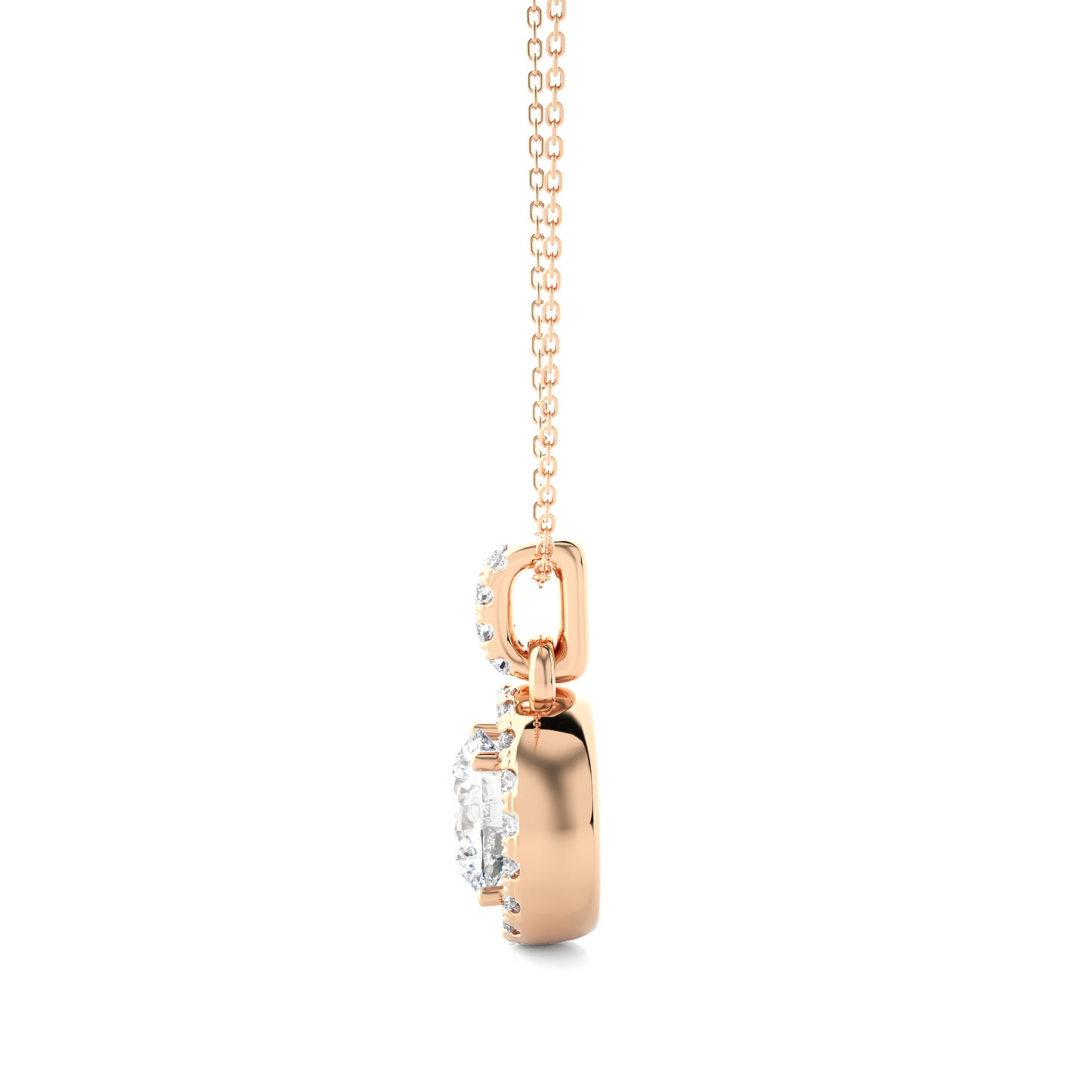 Halo Round Cut Diamond Pendant Necklace in 14k Solid Gold with Labgrown Diamond Accent