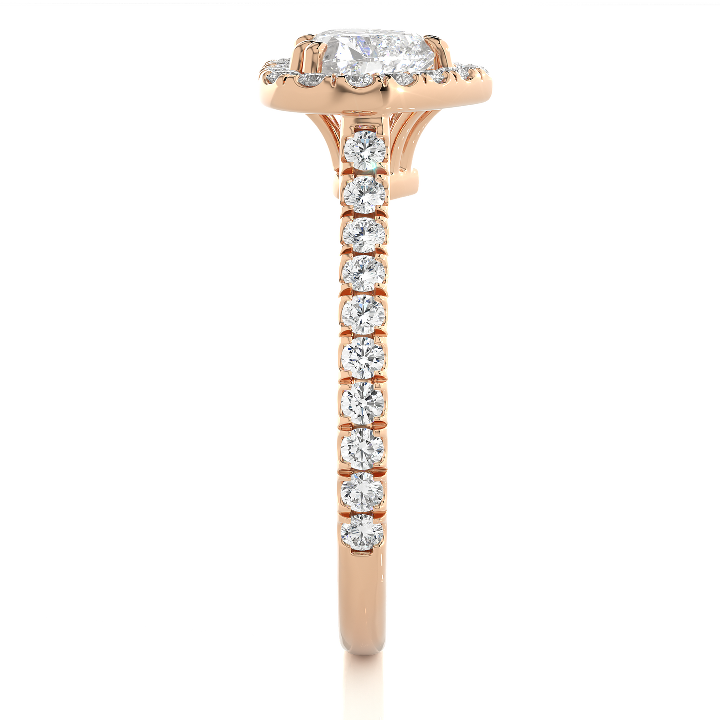1.33 Carat Heart Cut Lab Grown Diamond 14K Solid Rose Gold and Pave and Side Stones, Custom Jewelry Gift