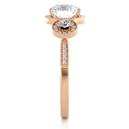 Round Cut Three Stone 14k Yellow Gold  Lab Grown  Diamond High Quality Certified Trilogy Diamond Ring