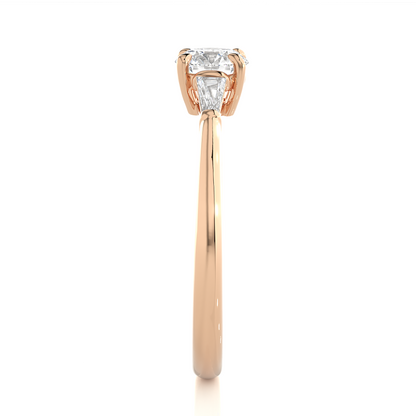 14k Solid Gold Round & Baguette Cut Lab Grown  Diamond Engagement Three stone Gift For Her