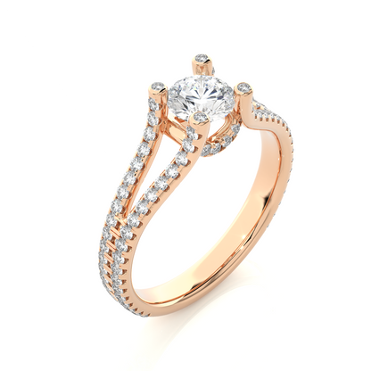 Round 1.08 Ct Cut Lab Grown 14k Solid Rose Gold Diamond Unique Split Shank Diamond Ring For Women's