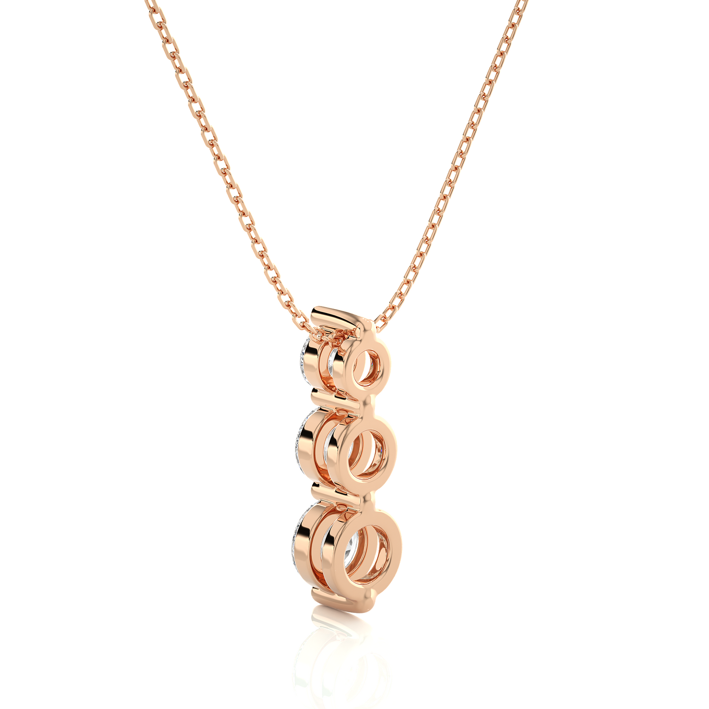 Unique Bezel Set Diamond Pendant Three Stone Round Lab Grown Necklace In 18K Solid Gold