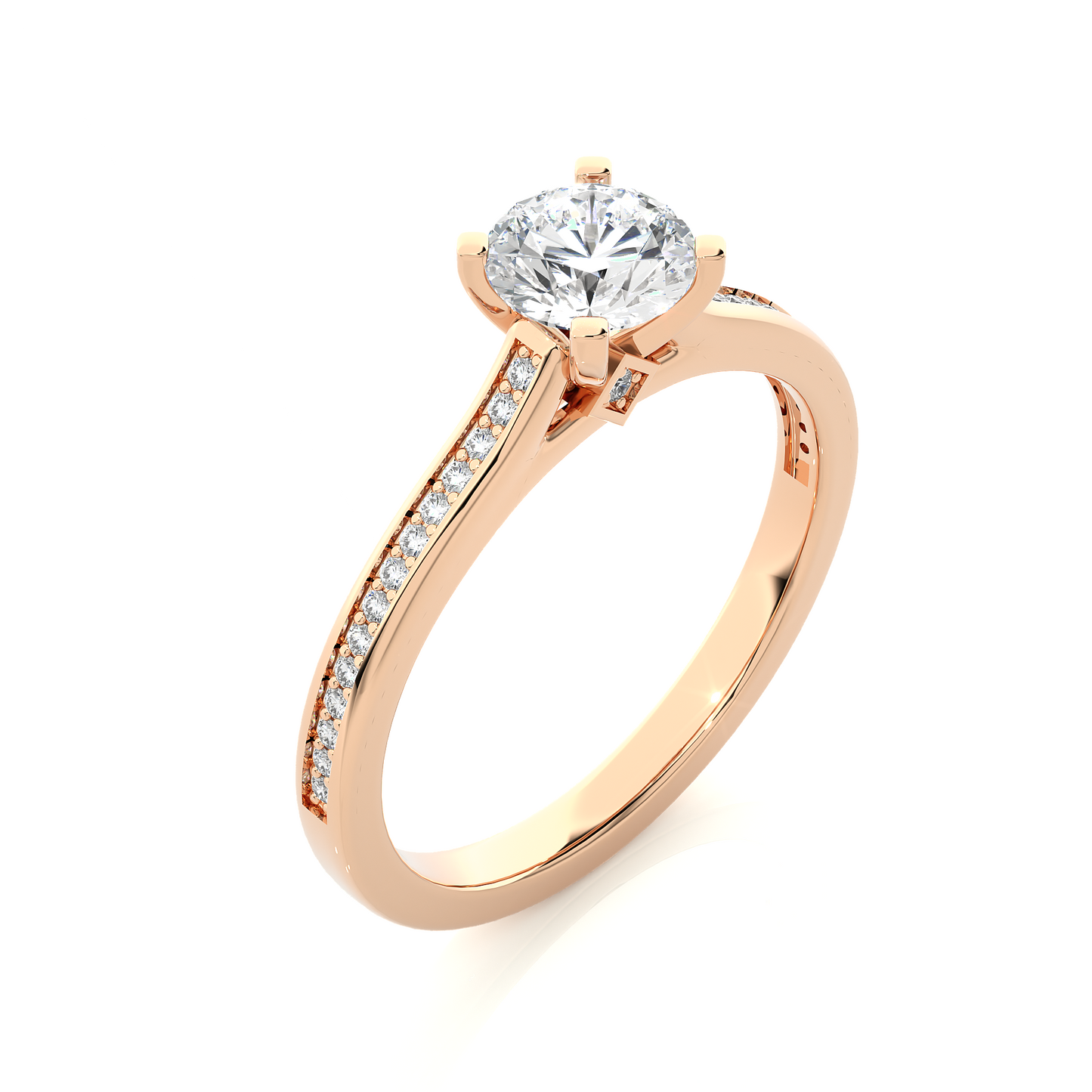 18k Round Cut Lab Grown Diamond And Side stones With Accent Ring for bridal Gift