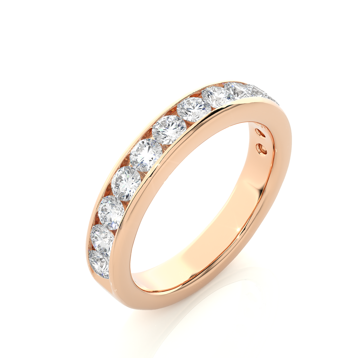Channel Set Round Cut Diamond Half Eternity Band Perfect Gift For Her In 14K Solid Gold