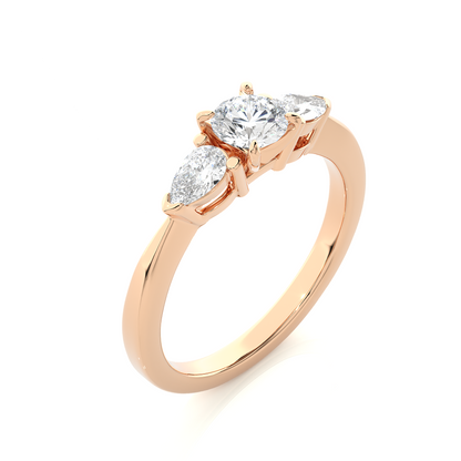 18K Solid Gold Pear cut Lab Grown diamond Three Stone Diamond Ring Gift For Anniversary