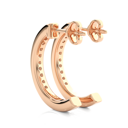 14K Solid Gold Half Hoop Diamond Earrings For Women's Perfect Gift Of Timeless Elegance