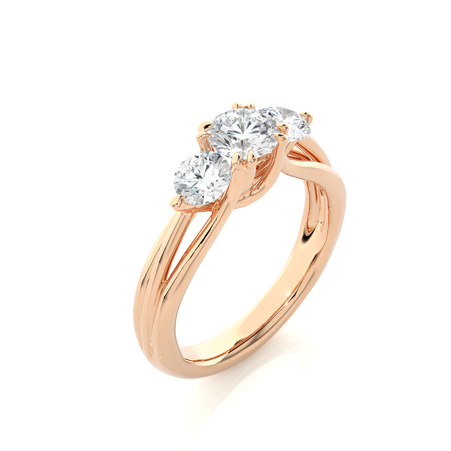3 Stone Round Shape Ring, Lab Grown 14k Solid Gold Ring, Handmade Jewelry For Her