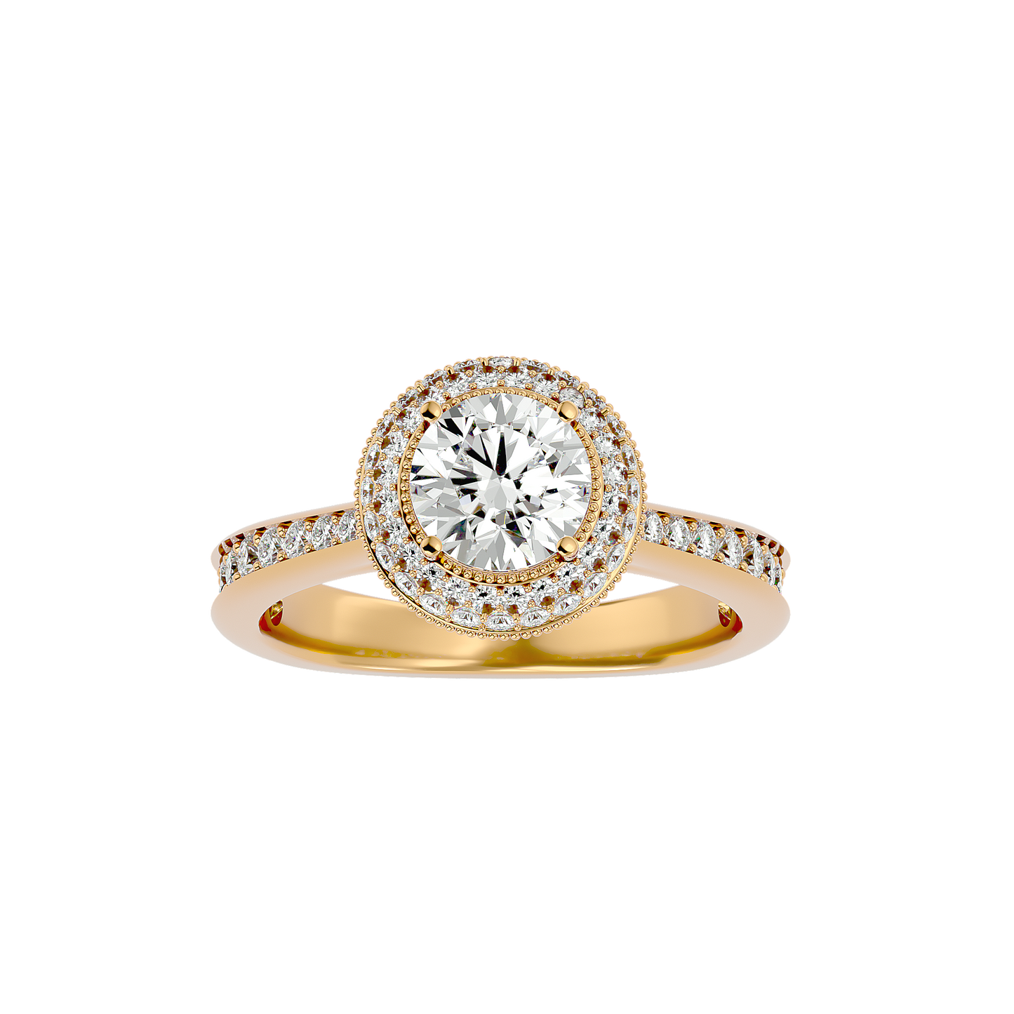 1.59 Ct Round Cut Lab grown Solitaire Ring With Round Accent,14K Solid Gold Hidden Halo Wedding Ring for gifted