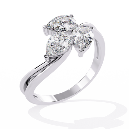 1.06CT Pear Cut Lab Grown Diamond Delicate Sparkling Three Stone Ring Gift For Her