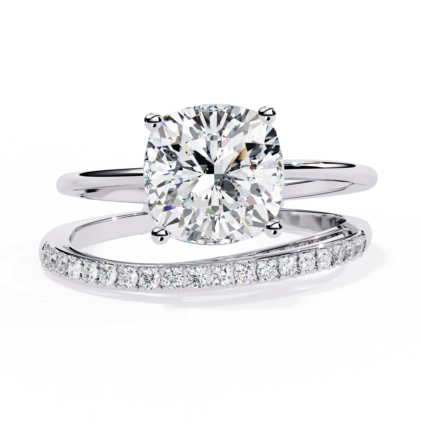 Solitaire 2.41Ct Cushion and Round Cut Diamond Elegant Channel Set Minimalist Classic Perfect Ring