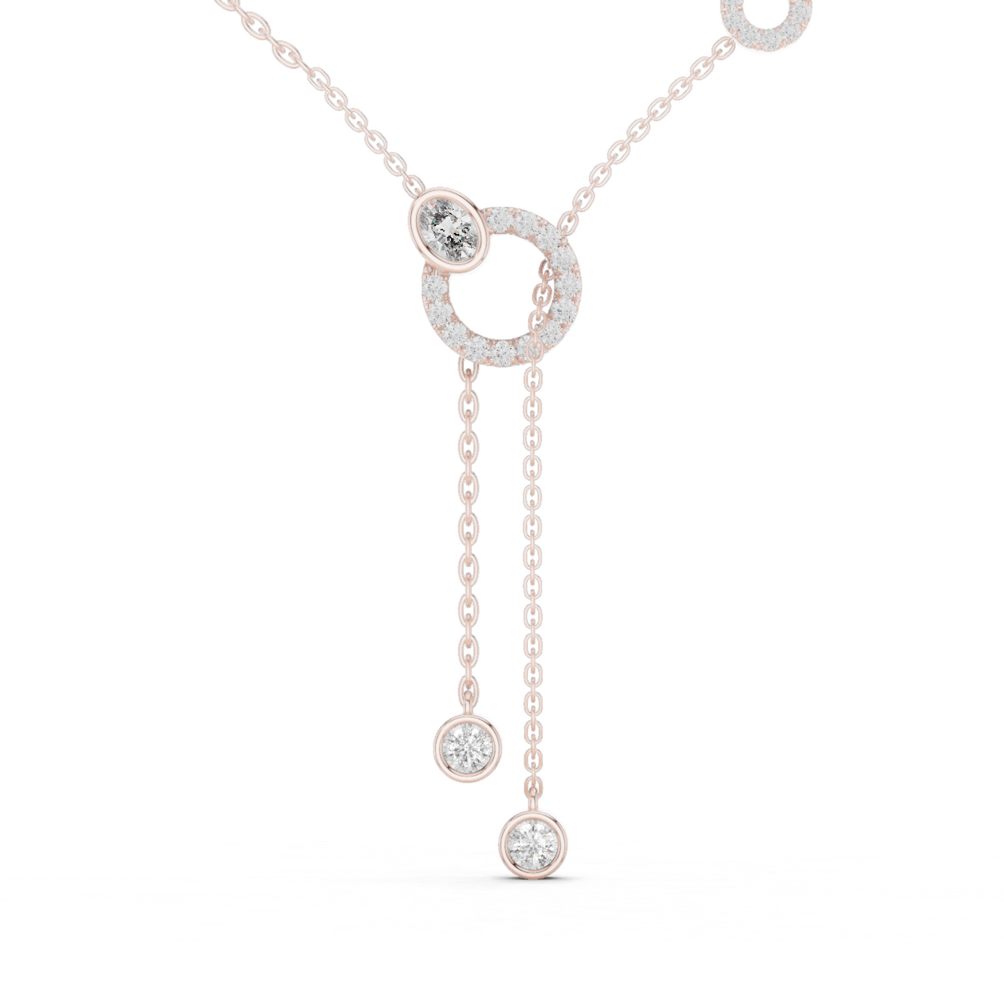 Round And Oval Shape Lab Grown & Natural Diamond 14k Solid Rose Gold Party Wear Women Diamond Necklace