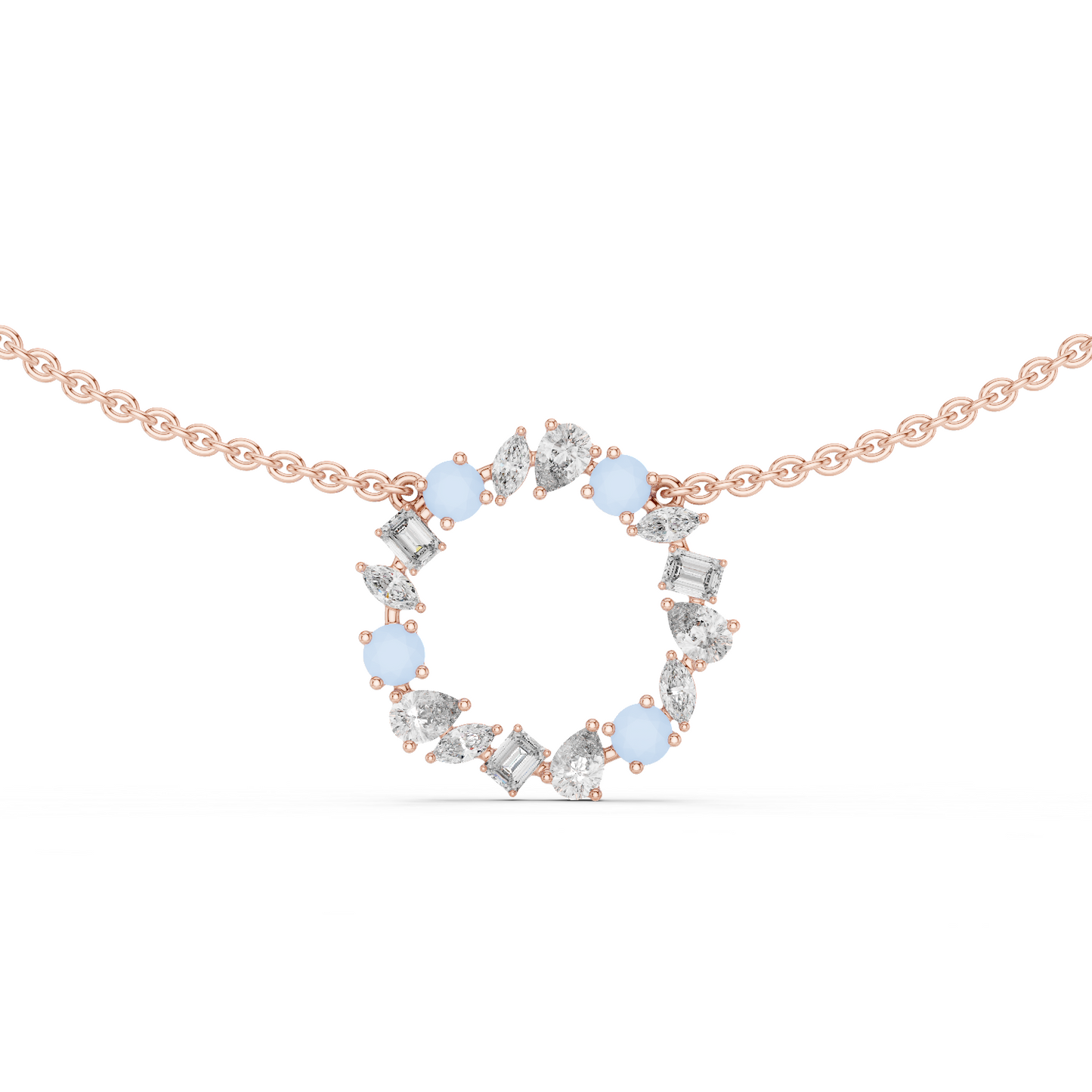 2.52 Ct All Shapes Round, Pear, Marquise, Emerald Lab Grown Diamond Round Style Wedding Wear 14k Solid Gold Necklace