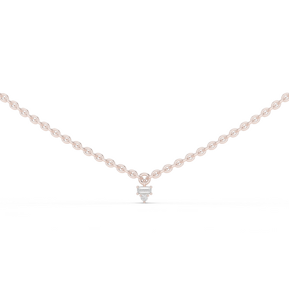14k Solid Rose Gold 5 Stone Round & Baguette Square Shape Lab Grown & Natural Diamond Simply Classic Look Diamond Necklace