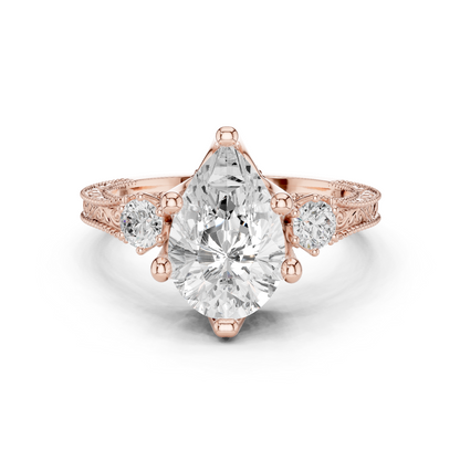 2.80 Pear Cut Lab Grown Diamond Accent Ring in 14-18K Gold Perfect for Gifting or Proposal