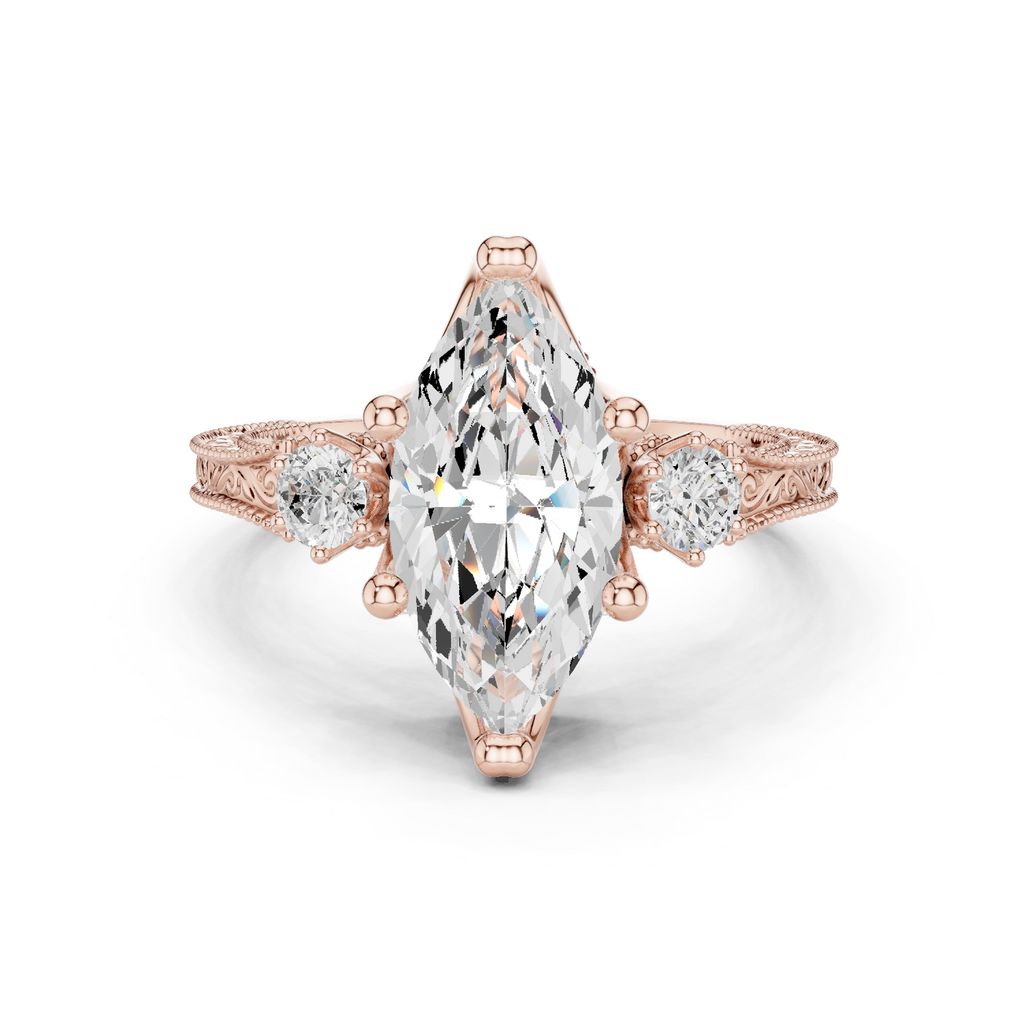 Marquise Shapes Labgrown Diamond 14k Solid Gold  Wedding Bridal Set Three Stone  Ring For women's