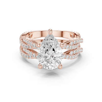 3.23 Carat Pear Cut Lab Grown And 18K Solid Yellow Gold Diamond Accented halo Ring For Women's