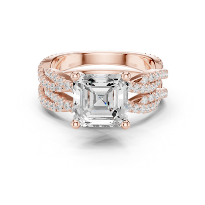 Asscher Cut  Lab Grown Diamond 14k Solid Gold  Wedding Bridal Set Hidden Halo Ring For women's