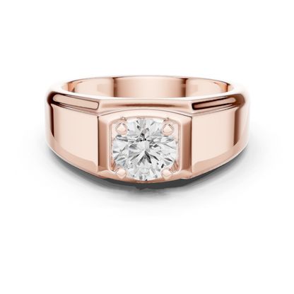 Round One Stone Lab Grown Diamond 14k Solid Rose Gold  Every Wear Stunning Elegance Men's Diamond Ring