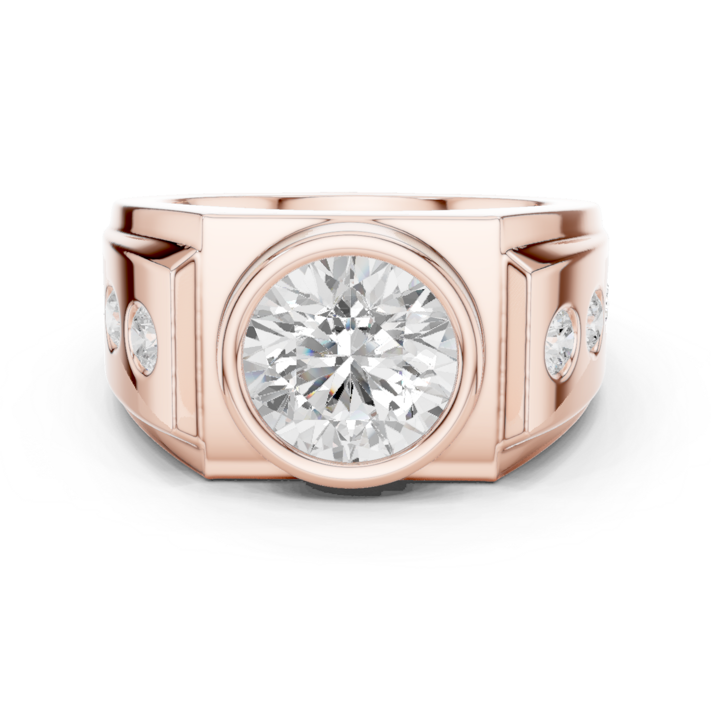 14k Solid Rose Gold Lab Grown Round Shapes Diamond Elegance Sparkle Men Ring Gift For Birthday