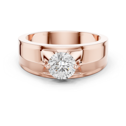 Round Shapes Lab grown One Stone New Unique Men's 14k Solid Rose Gold Diamond Ring