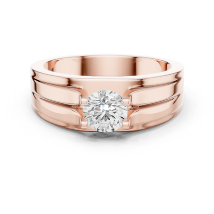 One Stone Round Shape Lab grown Diamond Elegance Vintage 14k Solid Gold Diamond Ring For Men's