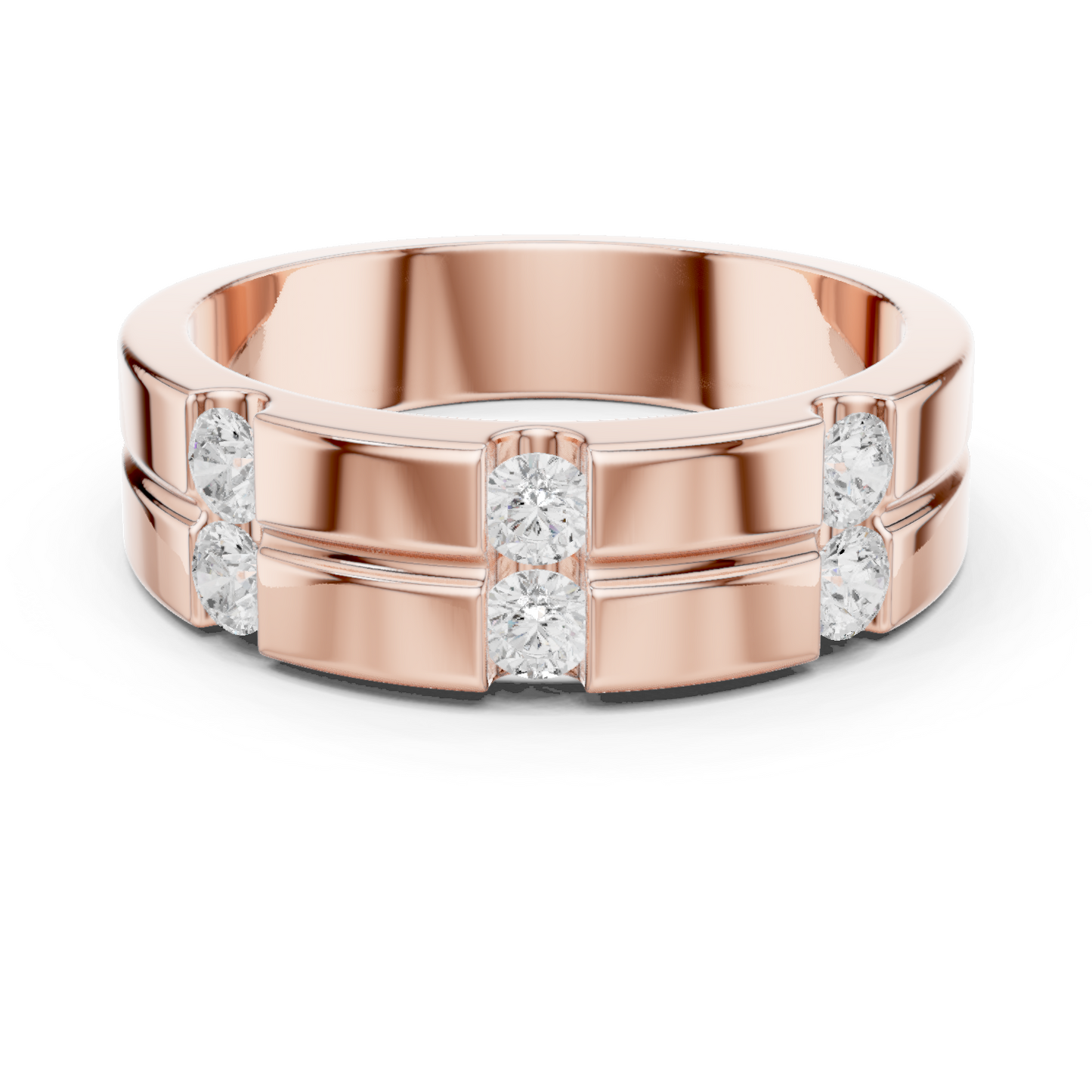 6 Stone Round Shapes Natural & Lab Grown Diamond 14k Solid Rose Gold Antique Style Men Diamond Ring