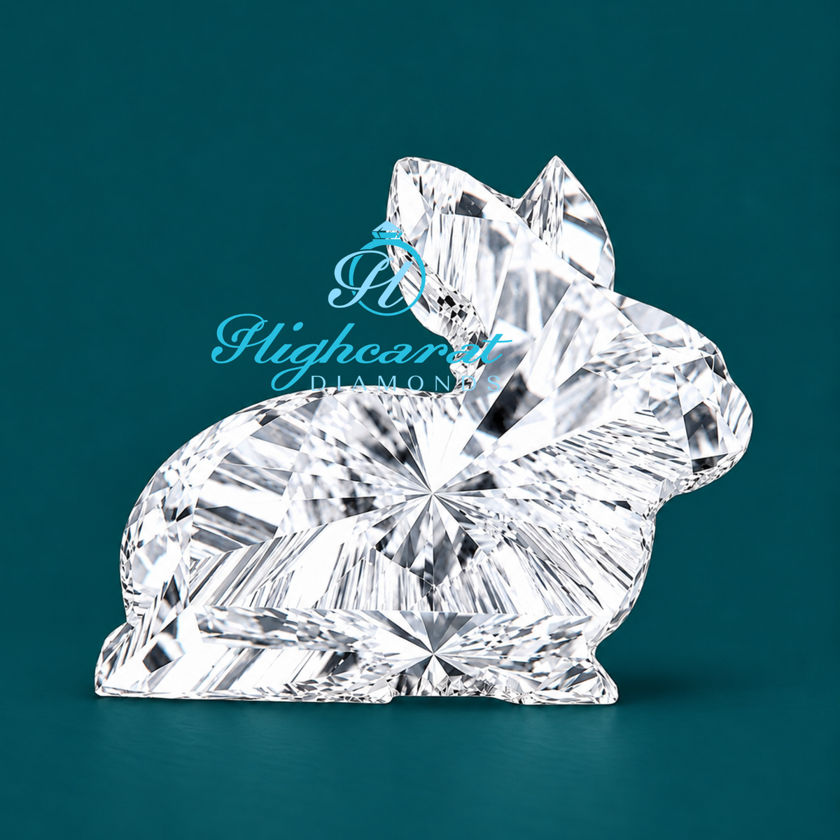 Close-up of sitting rabbit lab grown diamond shape and facets