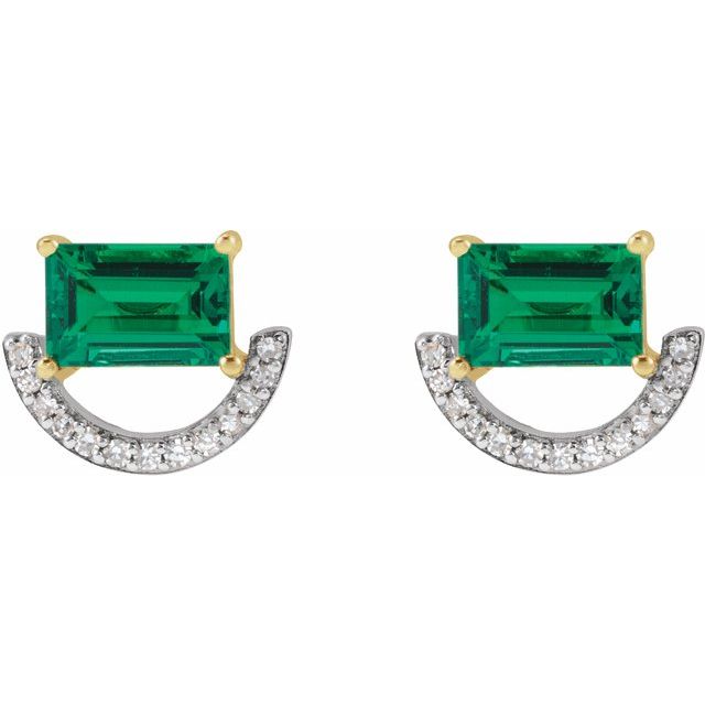 rhodium-plated-14k-yellow-imitation-emerald-&-3/4-ctw-natural-diamond-earrings