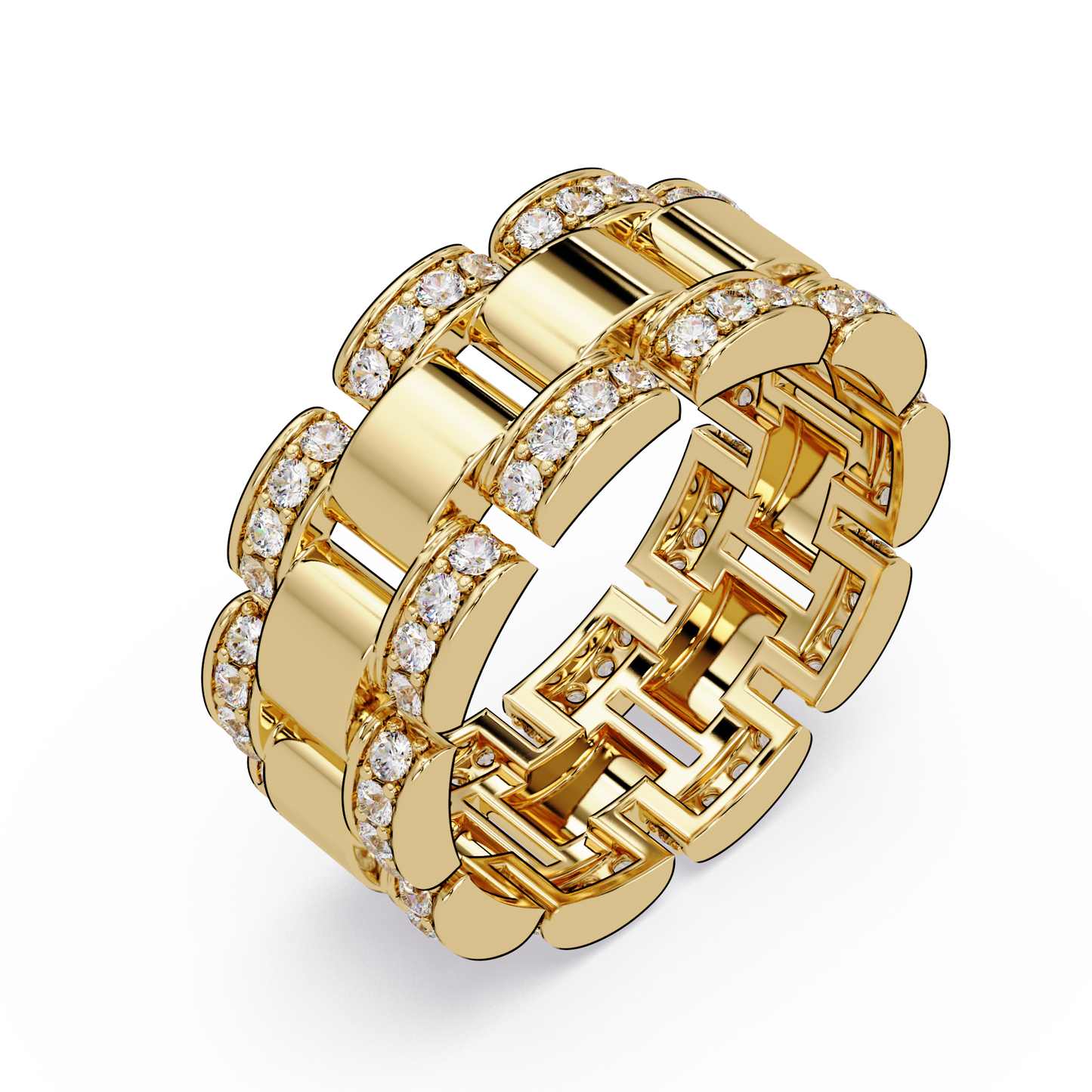 Rose Gold Chunky Link Lab Grown Diamond Band Ring - HIGHCARAT DIAMONDS