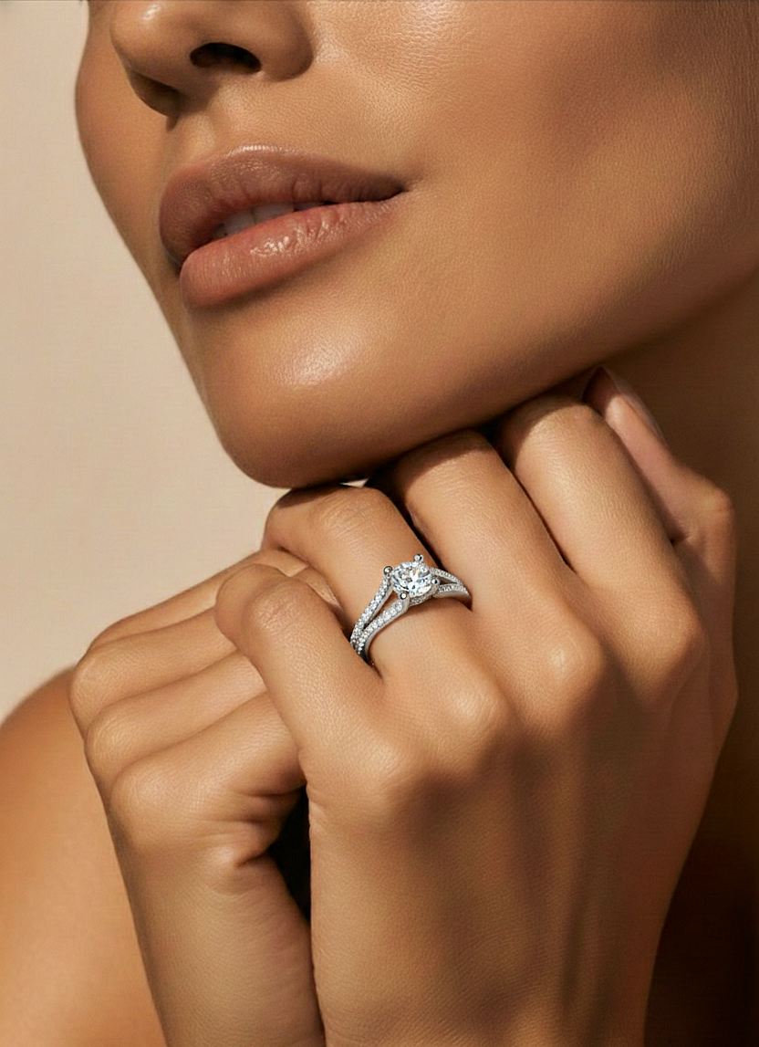Round 1.08 Ct Cut Lab Grown 14k Solid Rose Gold Diamond Unique Split Shank Diamond Ring For Women's - HIGHCARAT DIAMONDS