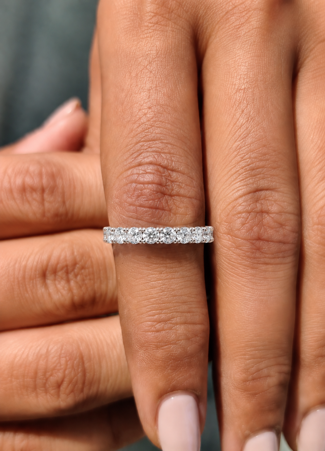 Round Cut White Colorless Diamond Elegant Full Eternity Classic Dainty Bridesmaid Band Gift for Her - HIGHCARAT DIAMONDS
