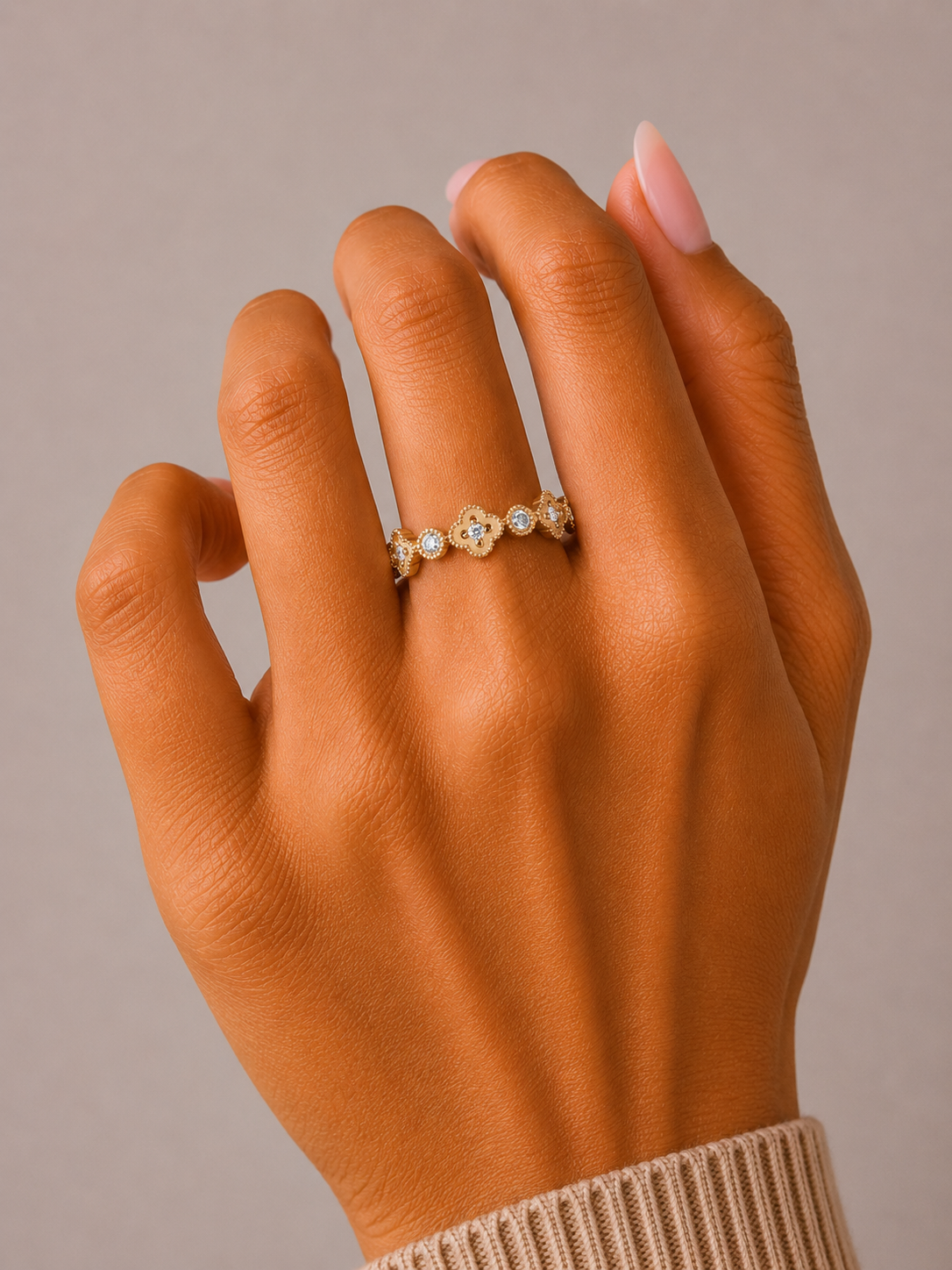 Round Cut Floral Diamond Band Ring In 18K Solid Gold Dainty Minimal & Stackable Gold Ring - HIGHCARAT DIAMONDS