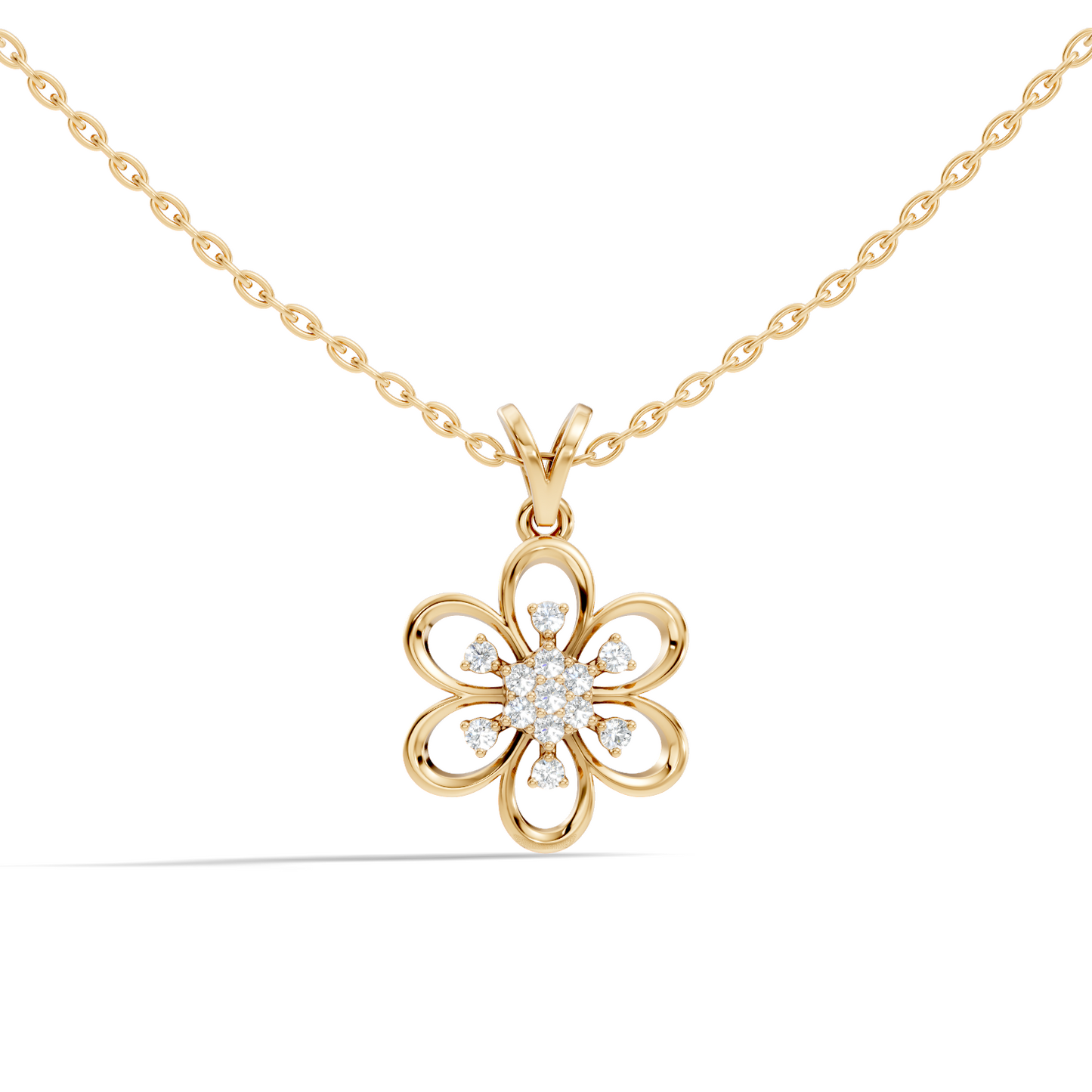 Women's Floral Inspired Round Diamond Pendant in 14K White Gold Minimalist Design - HIGHCARAT DIAMONDS