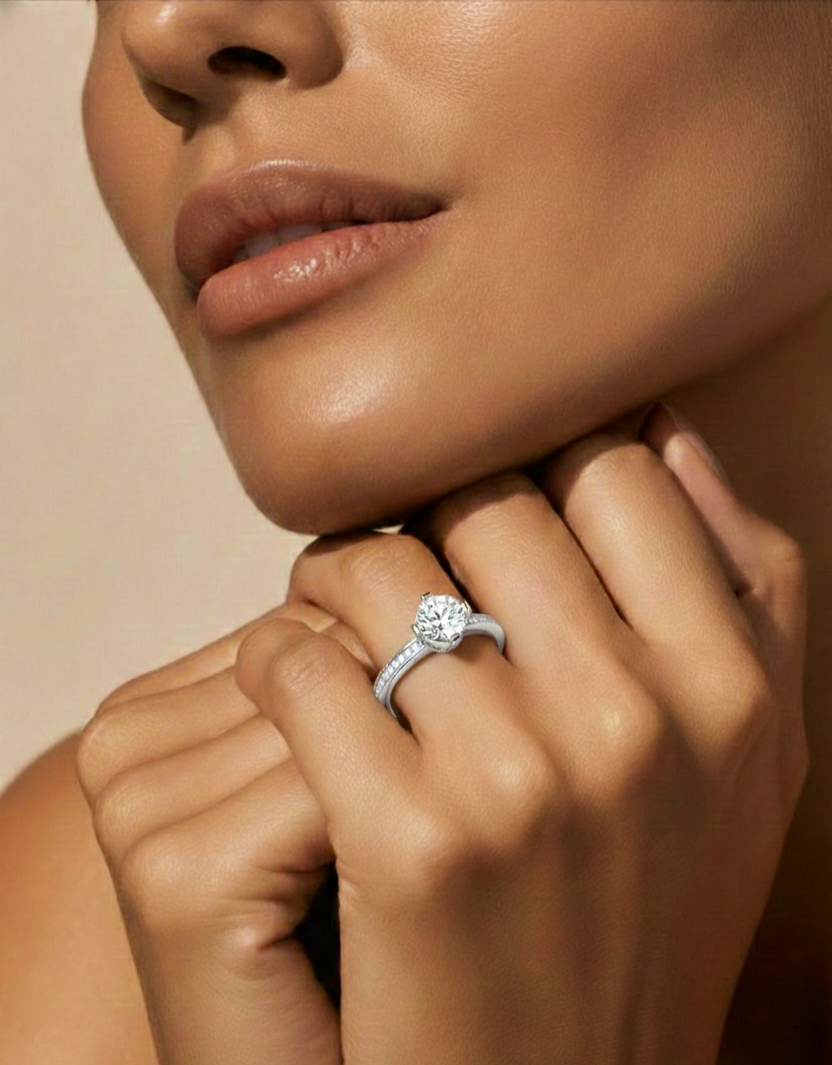 Round Cut Lab Grown Diamond Halo Engagement 14K Solid Gold Ring For Her - HIGHCARAT DIAMONDS