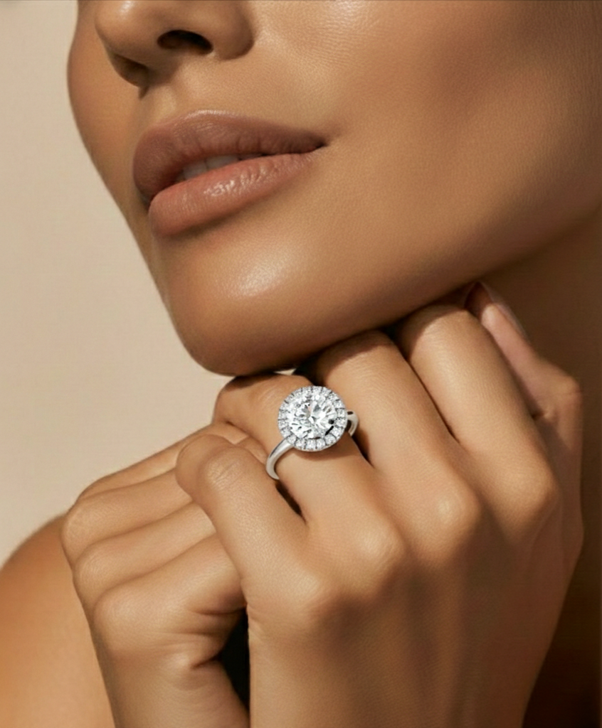 Round Cut Lab Grown Diamond Halo Style Ring in 14K Solid Gold Vintage Design Perfect Anniversary Gift