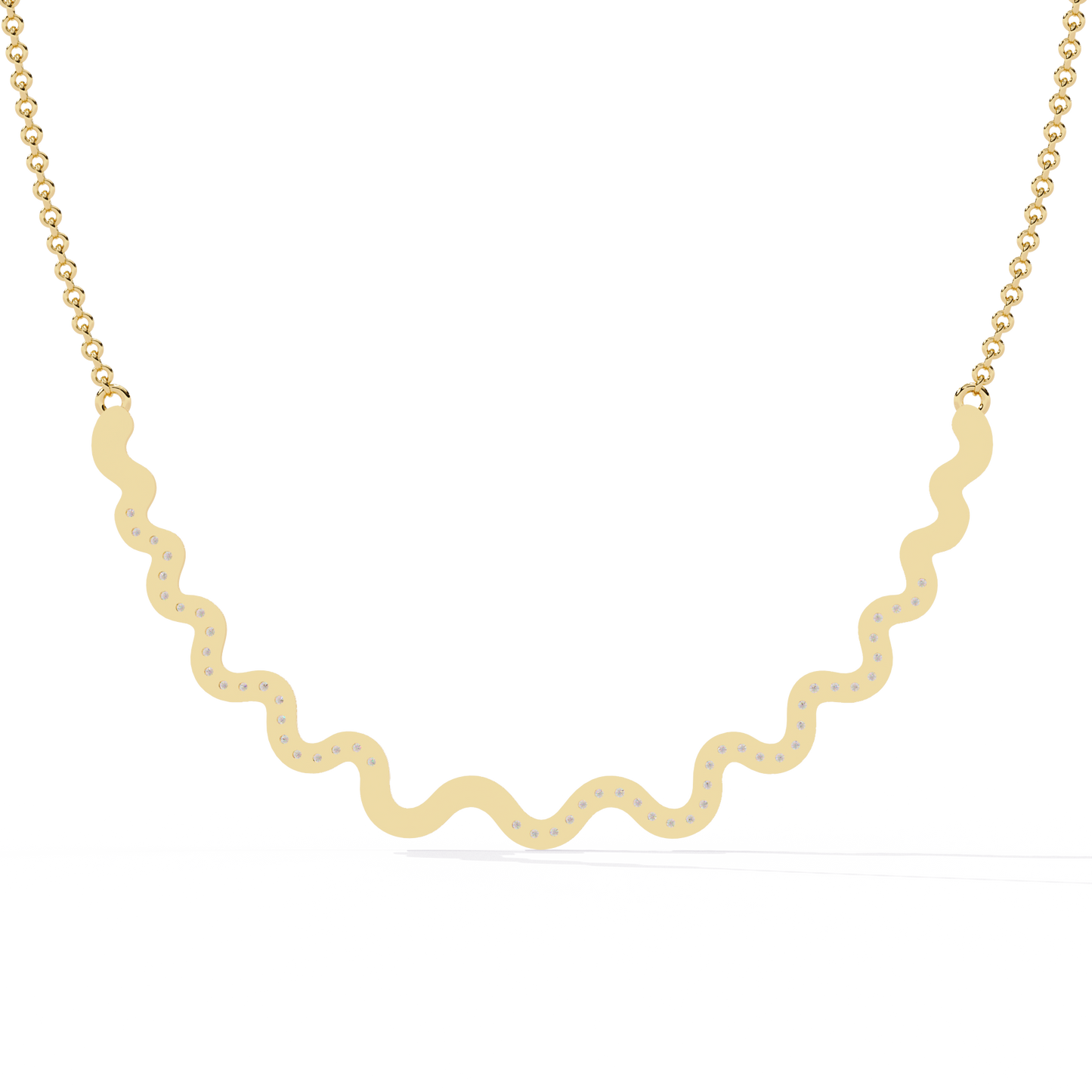 Close up of sparkling lab grown diamond wave collar necklace